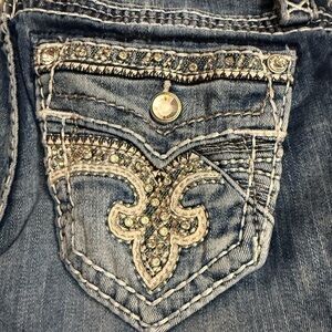 Miss Me Blue Straight Leg Jeans with Silver Embellishments